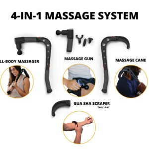 Brazyn - Talon Percussion Massage Gun + Massage Cane + Gun Holder System - Deep Tissue Muscle Massager with Arm Attachment for Whole Body Pain Relief, Upper and Lower Back, Neck & Shoulder Relaxer