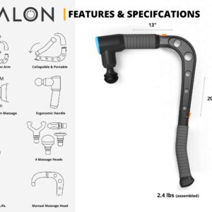 Brazyn - Talon Percussion Massage Gun + Massage Cane + Gun Holder System - Deep Tissue Muscle Massager with Arm Attachment for Whole Body Pain Relief, Upper and Lower Back, Neck & Shoulder Relaxer