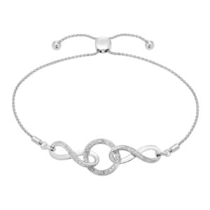 .925 Sterling Silver 1/10 Cttw Diamond Infinity Bolo Bracelet (G-H Color, I2-I3 Clarity) - 8-3/4"