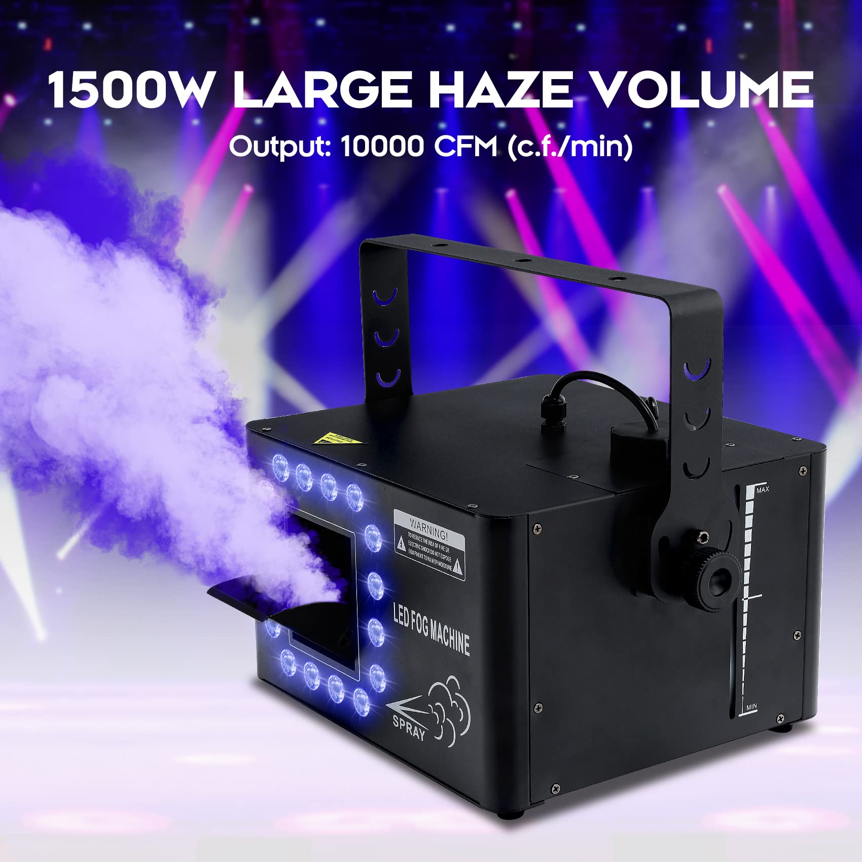 TCFUNDY 1500W Fog Machine with 16 LED Lights, Haze Machine 10000CFM with Timer Continuous Spray, Halloween Smoke Machine Stage Effect DMX Hazer, w/Remote Control, for Party Wedding Disco Performance