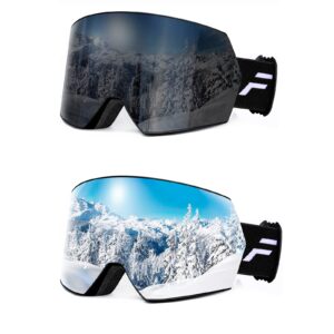 fmy silver ski goggles with gray snowboard goggles for men women