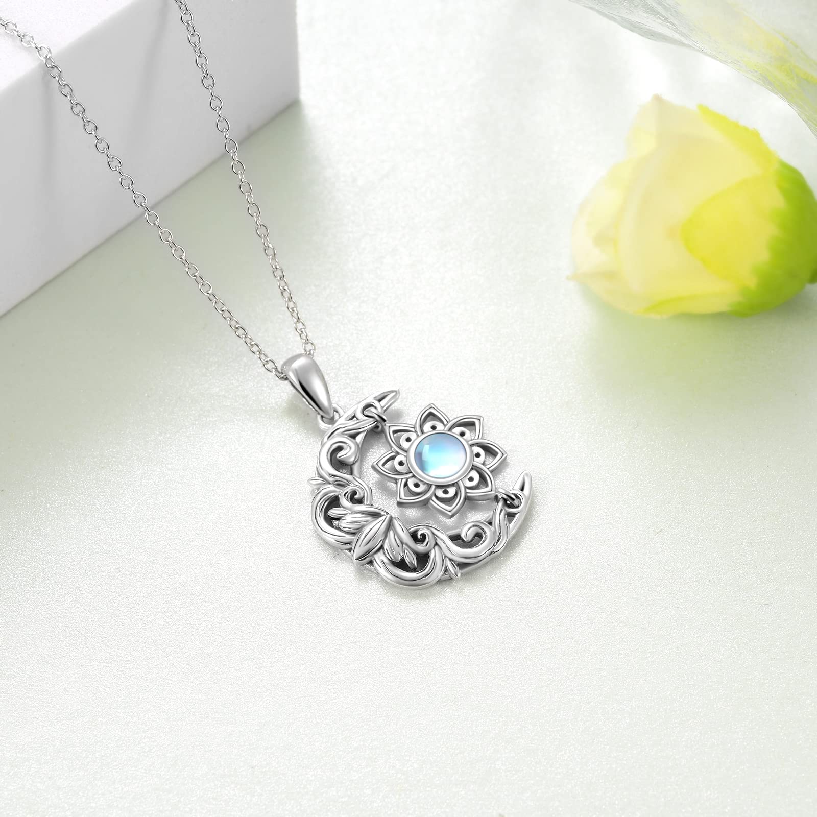 SCZKLAQ Lotus Necklace for Women 925 Sterling Silver Lotus Flower Necklace Moonstone Yoga Lotus Jewelry for Women Lotus Gifts