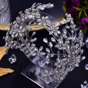 ZHENM Wedding Headband Rhinestone Wedding Headpiece Bridal Hair Accessories for Women(Silver)