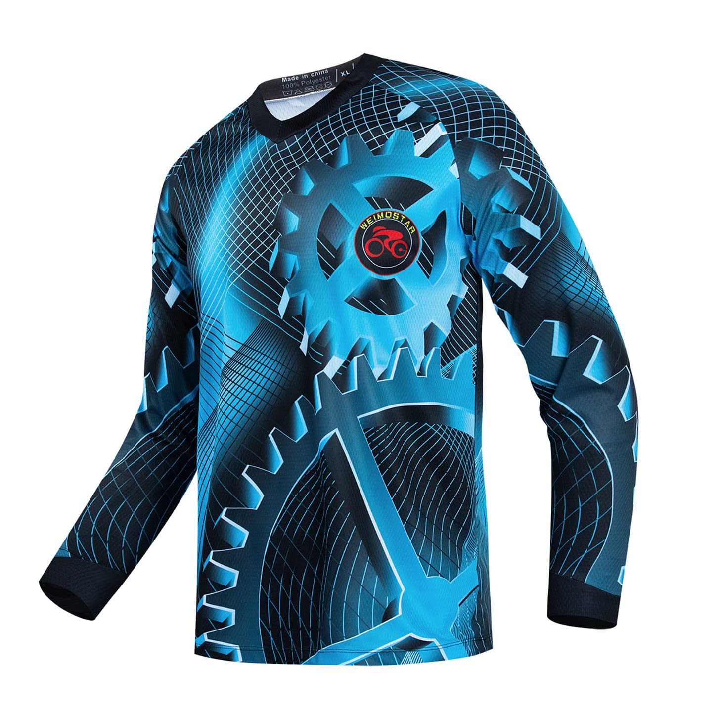 Mountain Bike Jersey Long Sleeve Men Bicycle Cycling Motocross Shirt Downhill Top Running Tshirt Offroad BMX Clothing Dirtbike Uniform Biking Wear Quick Dry Fishing Blue L