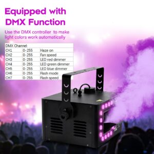 TCFUNDY 1500W Fog Machine with 16 LED Lights, Haze Machine 10000CFM with Timer Continuous Spray, Halloween Smoke Machine Stage Effect DMX Hazer, w/Remote Control, for Party Wedding Disco Performance