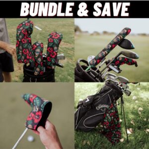 VIXYN Golf Headcover Accessories Set - Golf Headcover, Blade Putter Cover, Golf Towel, and Alignment Stick Cover (Pineapple Skull)