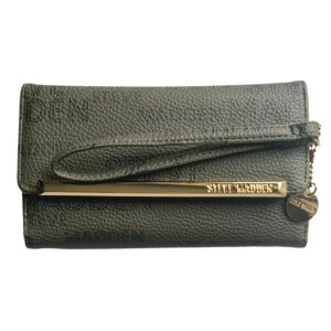 steve madden logobar trifold wallet wristlet (olive)