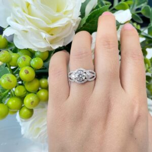 Auldey Brilliant Mossanite Band Engagement Rings for Women Halo Cushion 1.4 Carat Mossanite 925 Sterling Silver Ring Wedding Anniversary Promise Ring for Her, 8