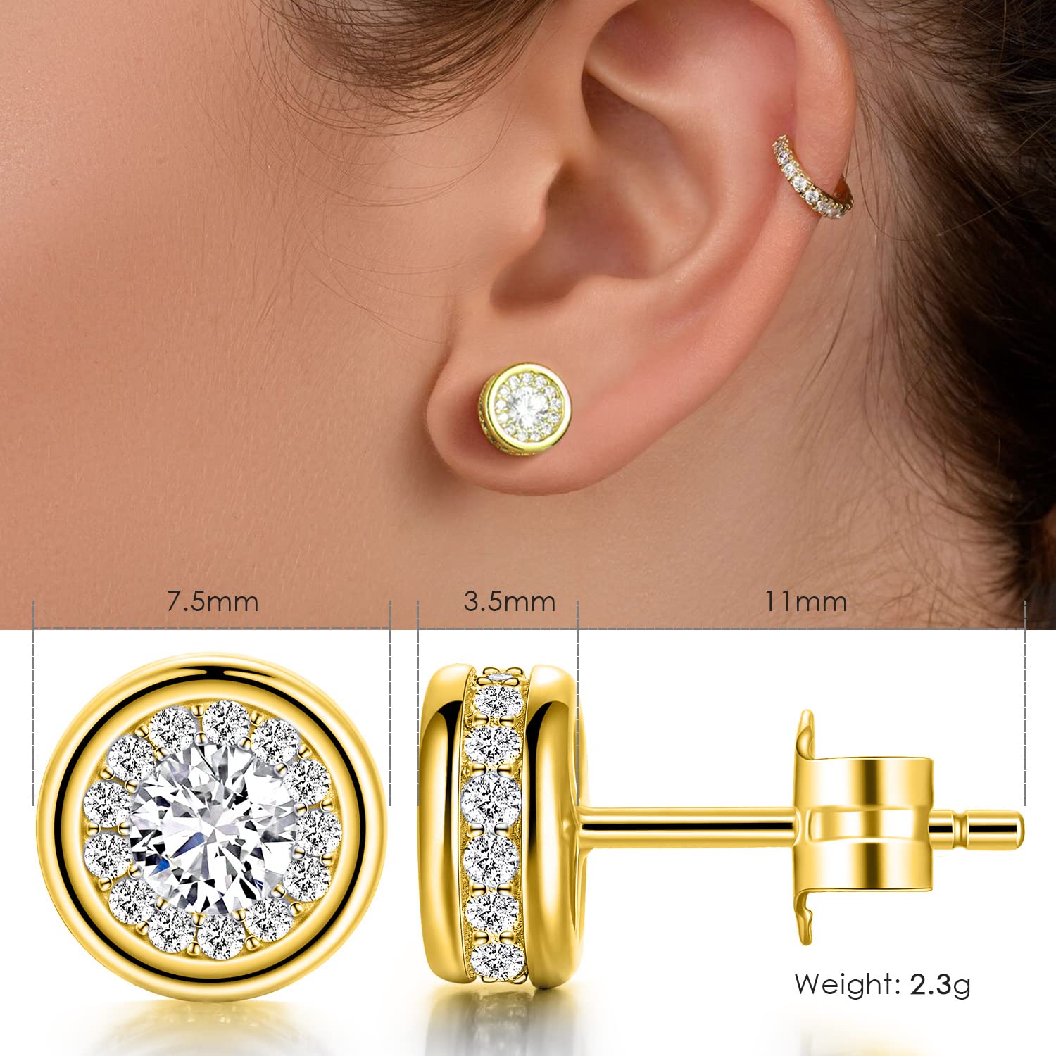 MISSLAN 18K Gold Earrings, Stud Earrings for Women,Jewelry for Women, Cubic Diamond Earrings for Women, Mothers day gifts from daughter The Best Gifts for Mom Women Wife Mother Daughter Friend Her on Birthday Anniversary Valentine’s and Mother’s Day, Hypo