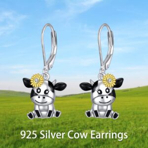 Cow Earrings Sterling Silver Cow Drop Dangle Earrings Cow Gifts for Women