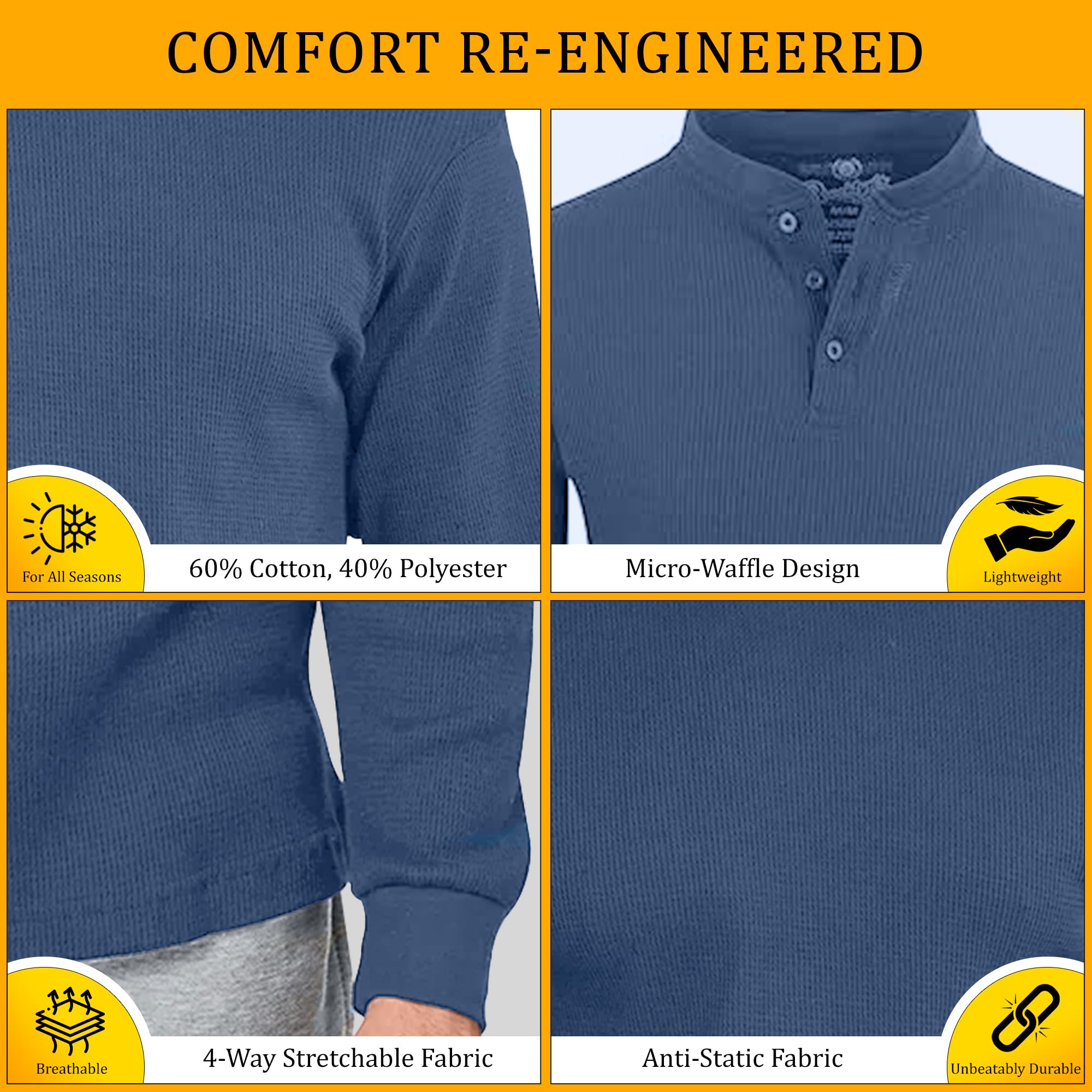 Men's Long Sleeve T Shirt - 2 Pack Thermal Henley Shirts for Men - Ultra Soft Long John Shirts for Men - Thermal Undershirt for Men - Long Sleeve Shirt Pack