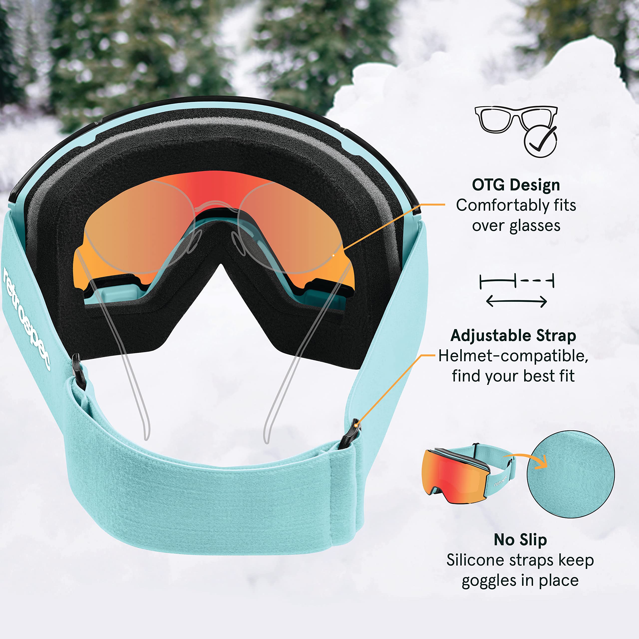 Retrospec Zenith Ski Goggles for Men and Women Over Glasses, UV Protection, Anti-Fog, Scratch Resistant Snow Goggles for Skiing and Snowboarding