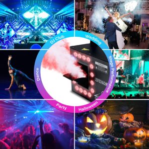 TCFUNDY 1500W Fog Machine with 16 LED Lights, Haze Machine 10000CFM with Timer Continuous Spray, Halloween Smoke Machine Stage Effect DMX Hazer, w/Remote Control, for Party Wedding Disco Performance