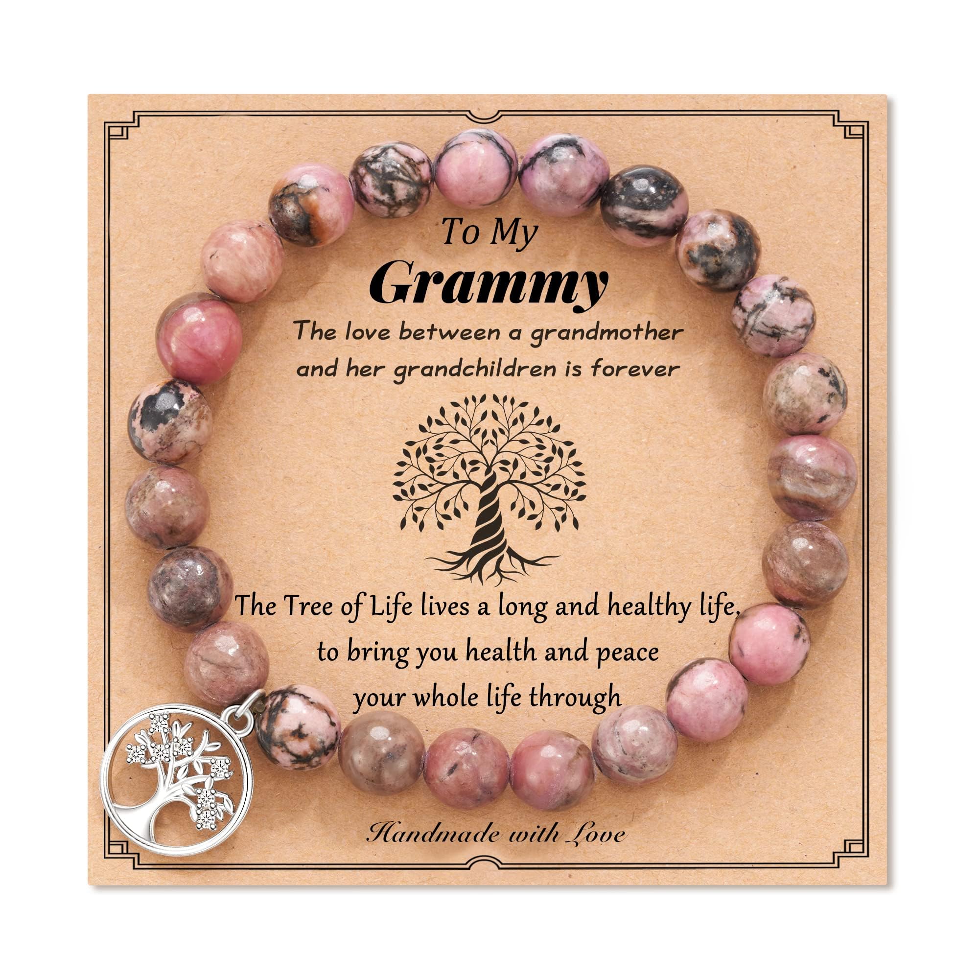 LAVEIR Redbean Tree of Life Bracelet, Grammy Style, for Grandma, Birthday, Mothers Day Gifts from Granddaughter Grandson