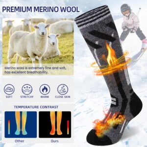 Kids Ski Socks Merino Wool Winter Warm Thermal Hiking Snowboarding Knee High Heavy Boot Socks for Toddler Boys Girls 2 Pairs(Grey/Blue, 4-7 Years)