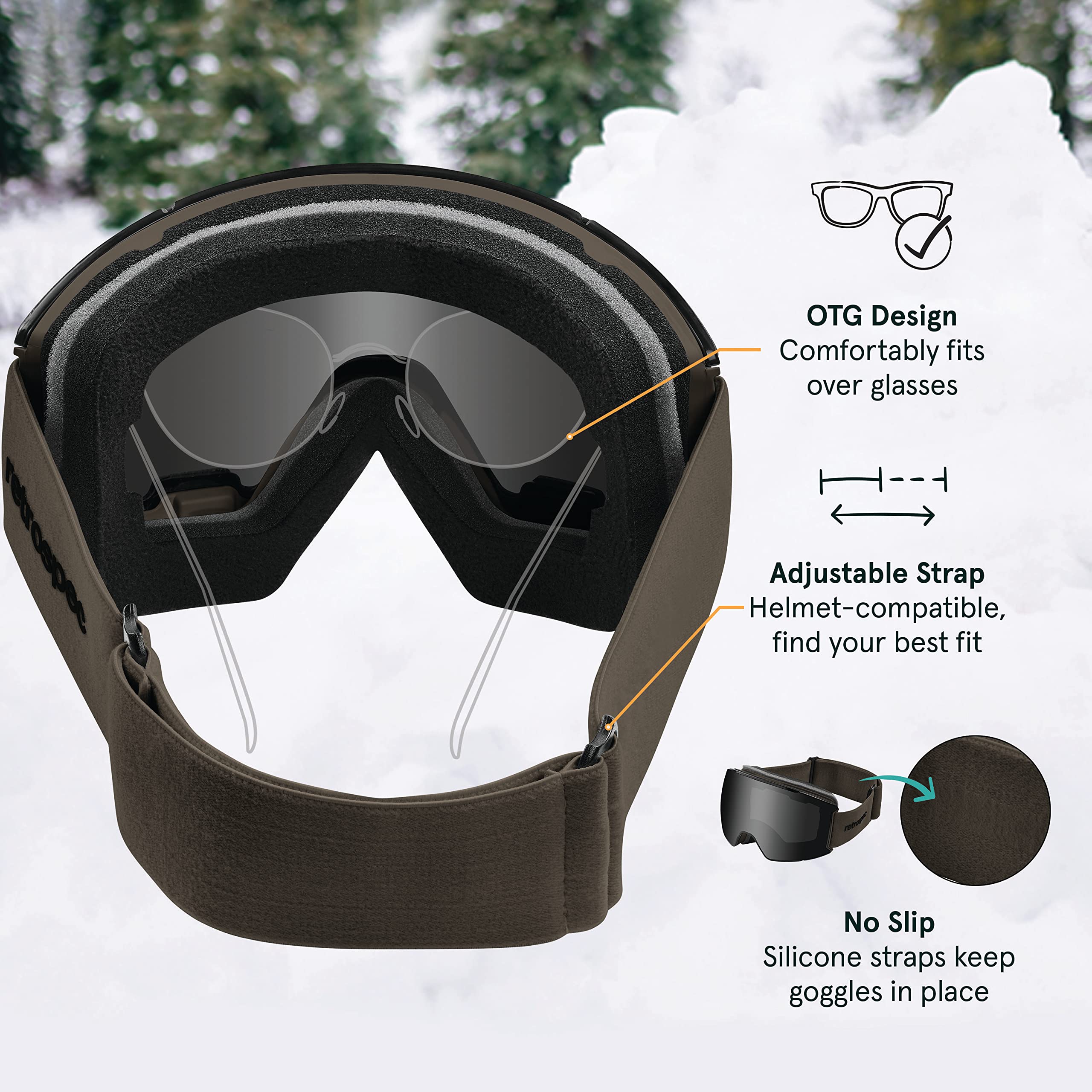 Retrospec Zenith Ski Goggles for Men and Women Over Glasses, UV Protection, Anti-Fog, Scratch Resistant Snow Goggles for Skiing and Snowboarding