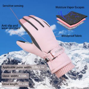 WAMENGJEA Women Winter Ski Gloves, Waterproof Touchscreen Snowboard Gloves, Windproof Warm Snow Gloves for Skiing Running and Cycling (Pink)