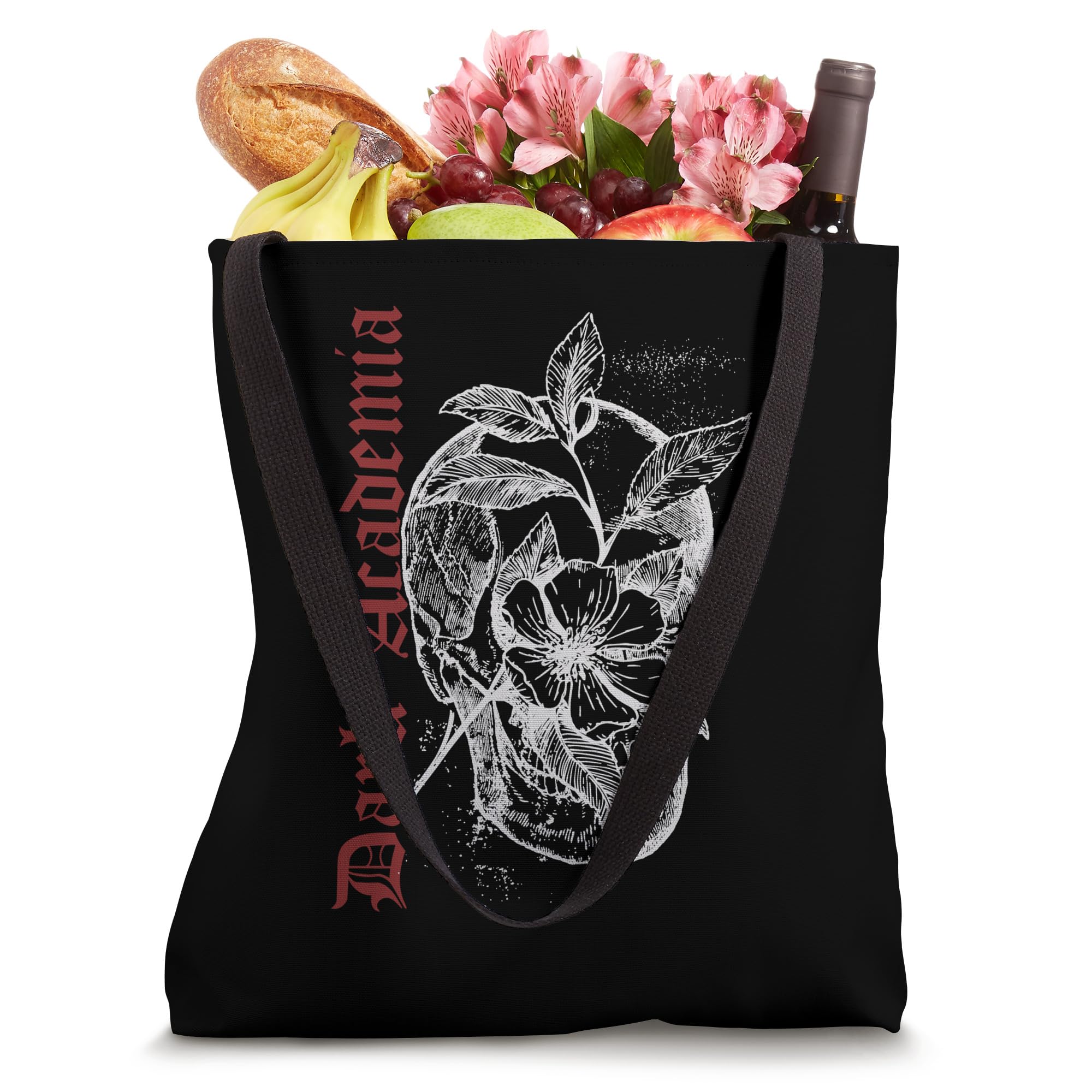 Grunge Dark Academia Skeleton and Flower Tote Bag