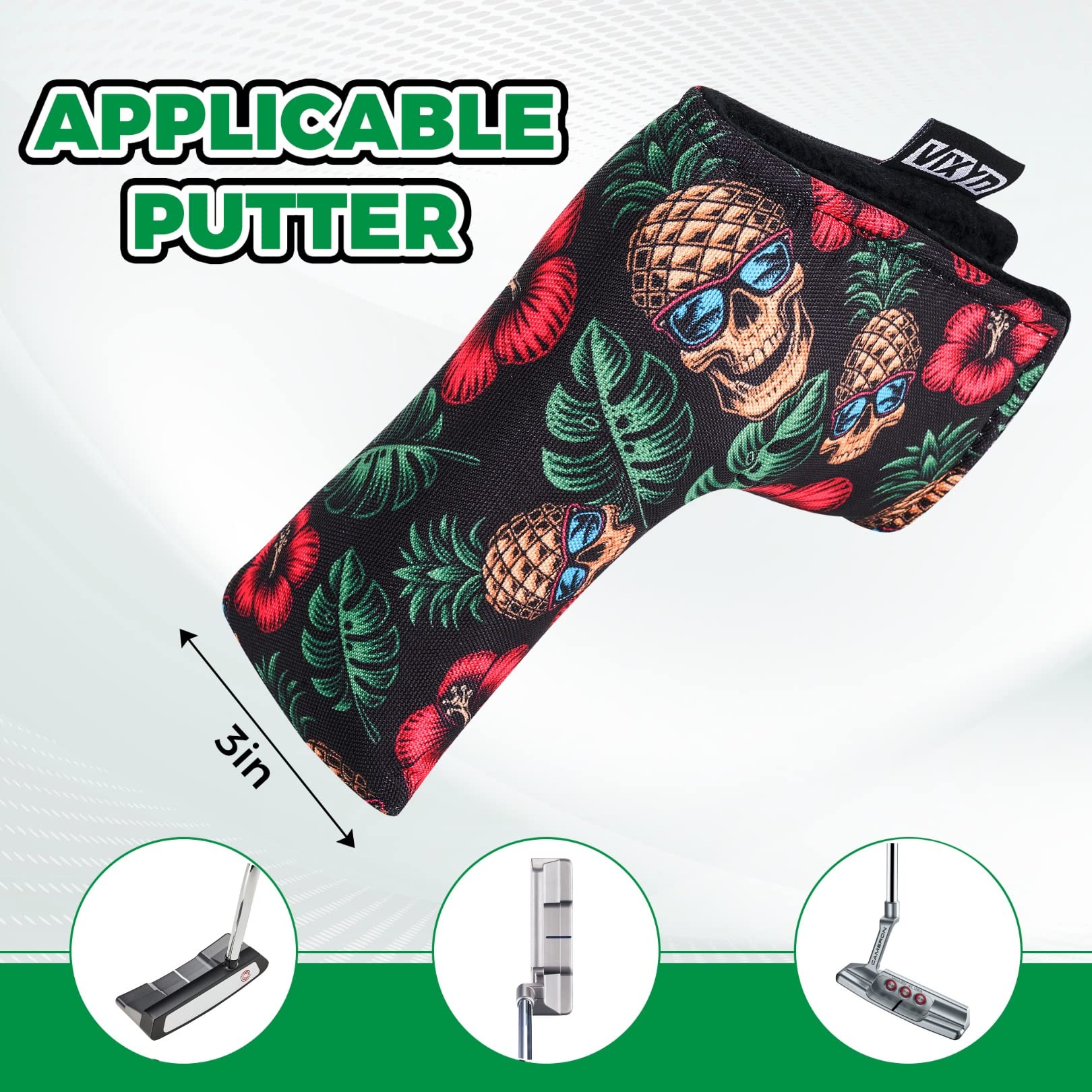 VIXYN Blade Putter Cover and Microfiber Towel Bundle Set (Pineapple Skull)