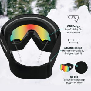 Retrospec Zenith Ski Goggles for Men and Women Over Glasses, UV Protection, Anti-Fog, Scratch Resistant Snow Goggles for Skiing and Snowboarding