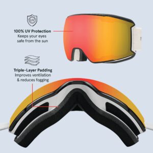 Retrospec Zenith Ski Goggles for Men and Women Over Glasses, UV Protection, Anti-Fog, Scratch Resistant Snow Goggles for Skiing and Snowboarding