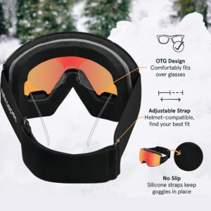 Retrospec Zenith Ski Goggles for Men and Women Over Glasses, UV Protection, Anti-Fog, Scratch Resistant Snow Goggles for Skiing and Snowboarding