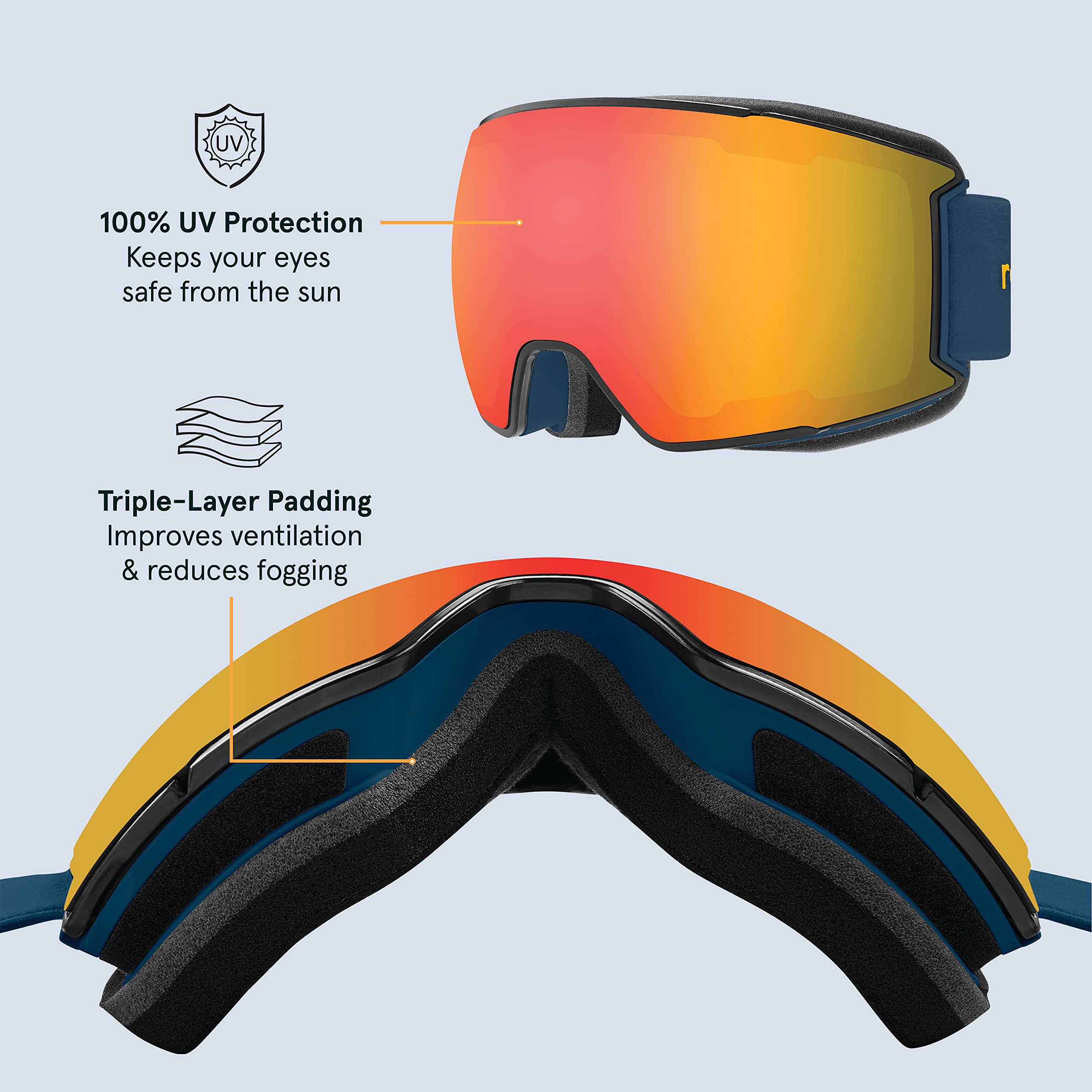 Retrospec Zenith Ski Goggles for Men and Women Over Glasses, UV Protection, Anti-Fog, Scratch Resistant Snow Goggles for Skiing and Snowboarding