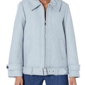 Club Monaco Women's Textured Moto Jacket, Grey White, Small