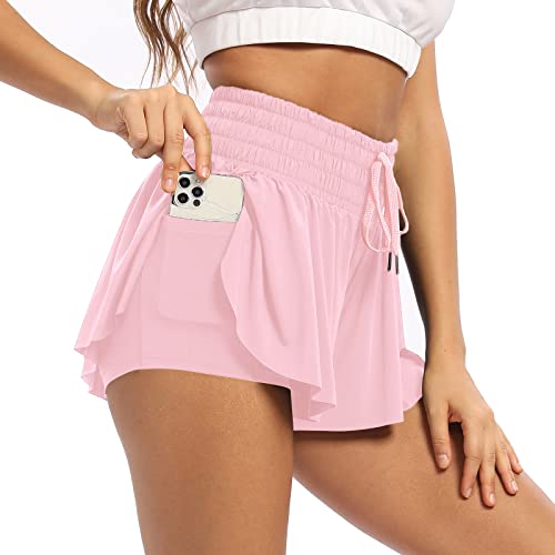 Blaosn Flowy High Waisted Shorts for Women Gym Yoga Athletic Workout Running Sweat Spandex Cute Lounge Clothes Summer(Xs, Light Pink)