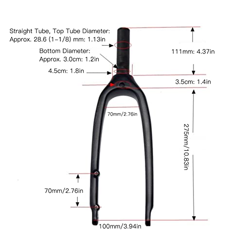 Kadimendium Road Bike Front Fork, Mountain Bike Fork High Strength Carbon Fiber 4.37in Top Tube Simple 20 Inch for Folding Bike for 28.6mm Straight Tube