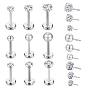 9pcs threadless push in nose rings studs for multiple piercing,316l surgical stainless steel lip rings studs labret jewelry cartilage tragus helix earrings studs monroe medusa piercing jewelry for