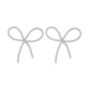 Bow Earrings for Women Silver Plated Cubic Zirconia Bow Drop Earrings for Women Present