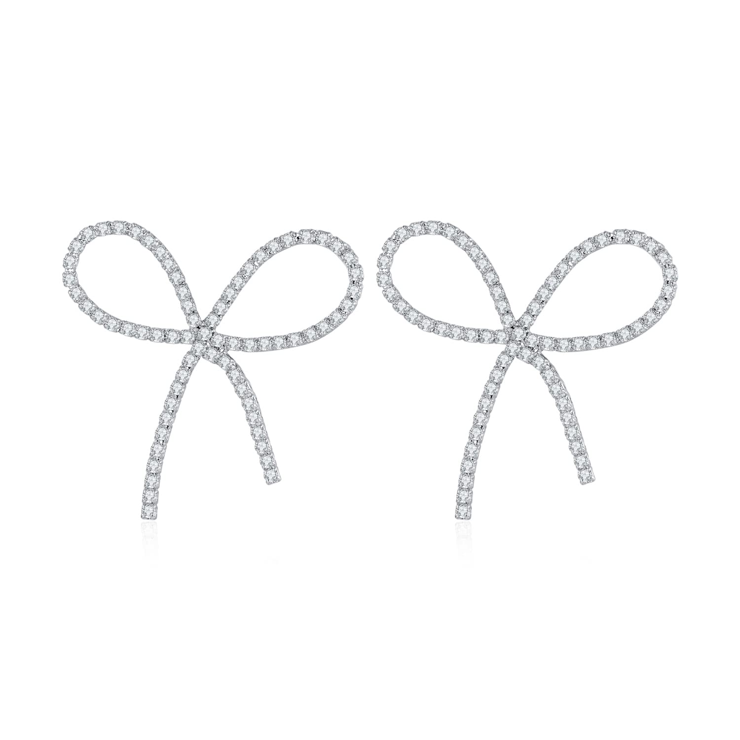 Bow Earrings for Women Silver Plated Cubic Zirconia Bow Drop Earrings for Women Present