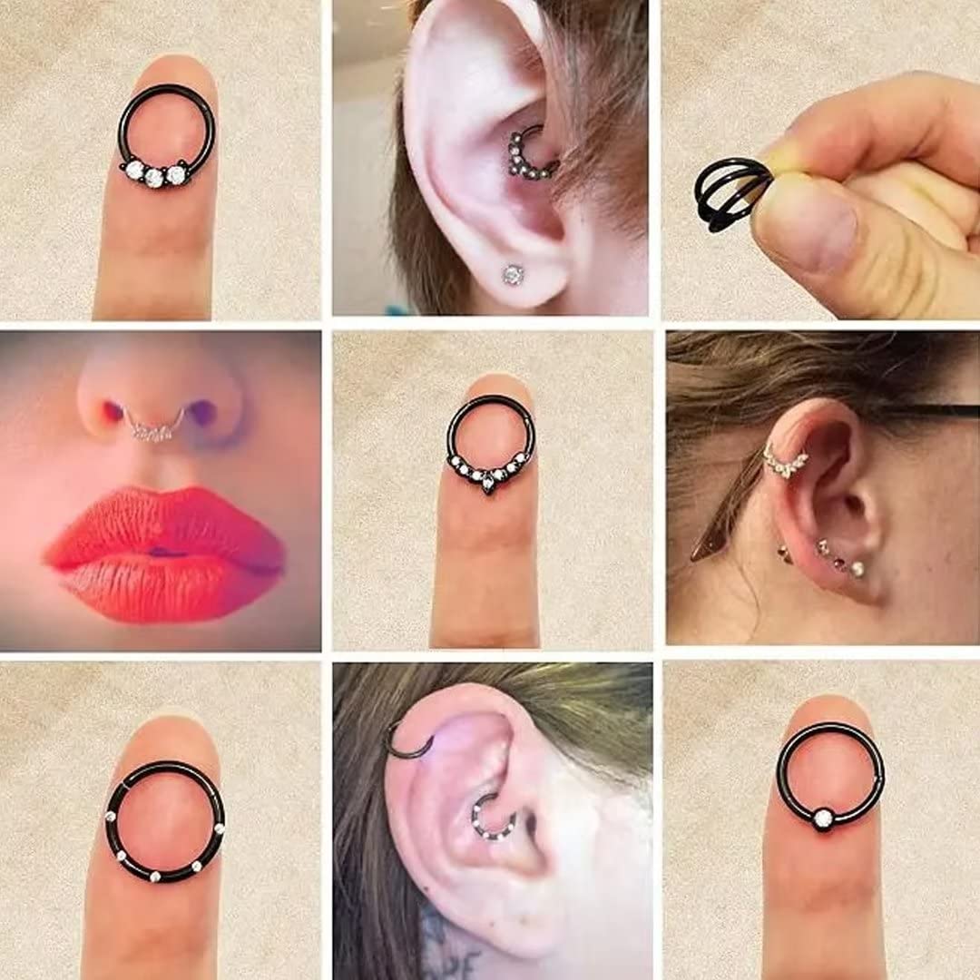 5 Pcs 8mm Cartilage Rings Hoops for Daith, Septum and Nostril Nose Earrings, Cartilage Earrings Helix Tragus Earrings Conch Earrings and Rook Piercing Earrings for Women - Black