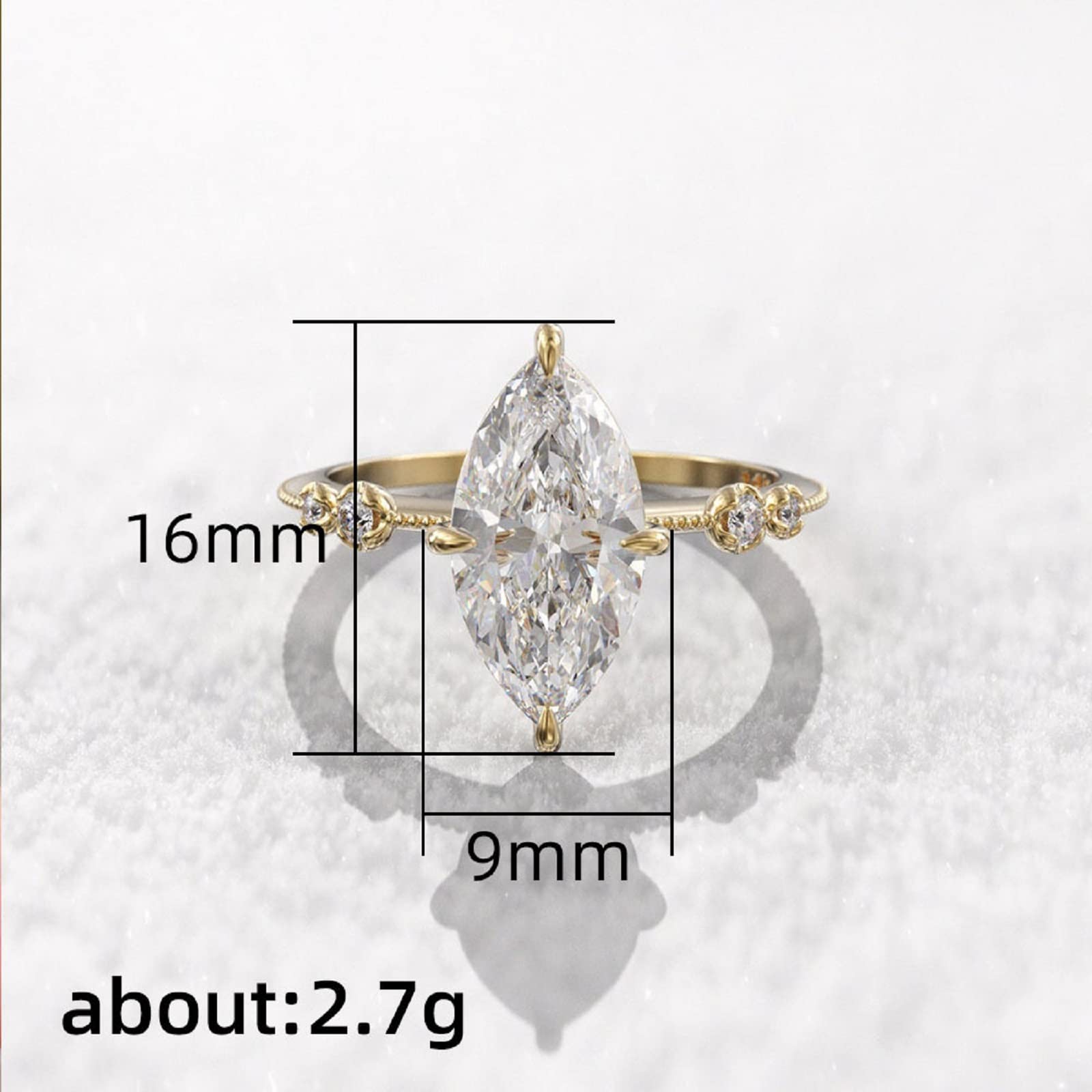 Htayekog Evil Eye Ring Valentine's Day Gift 14K Gold Over Sterling Silver Classic Four-Claw Hand Setting Marquise Cut Cubic Zirconia Solitaire Engagement Wedding Ring For Womens (6)