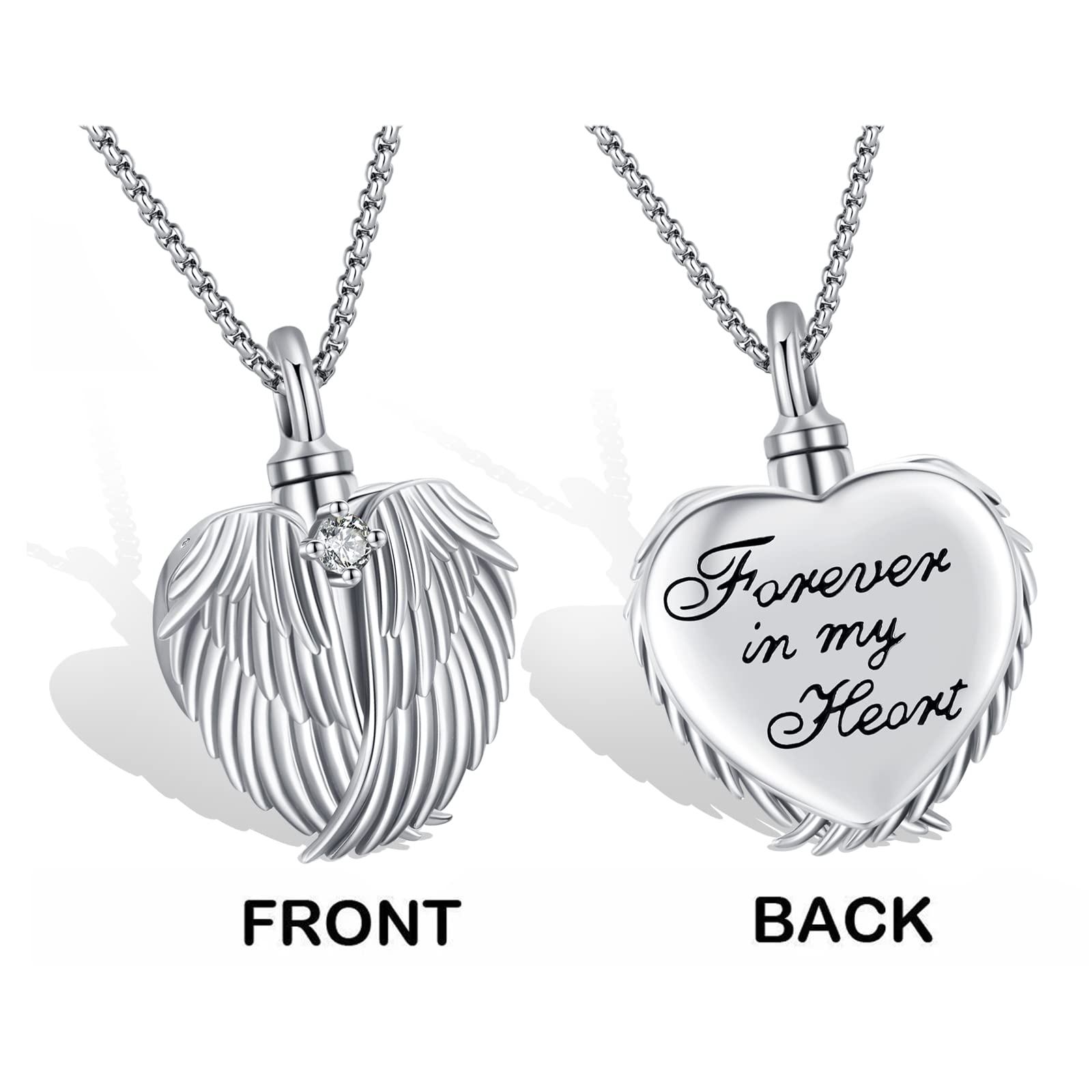 Eusense cremation jewelry for human ashes of loved one memorial heart urn necklace for women keepsake angel wing locket holder pandant