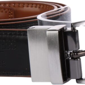 JUSTINREESS ENGLAND Eli Men’s Genuine Leather Reversible Belt 1.25", Leather Casual 2 Sides Belts with Anti-Scratch Zinc-Alloy Adjustable Buckle (Black & Brown, Size 34, Waist 32")