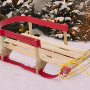 Superio Children Wooden Sled, Snow Sled for Toddlers, Kids Sleigh with Pull Ropes, Baby Sled, Red (Wooden Sled)