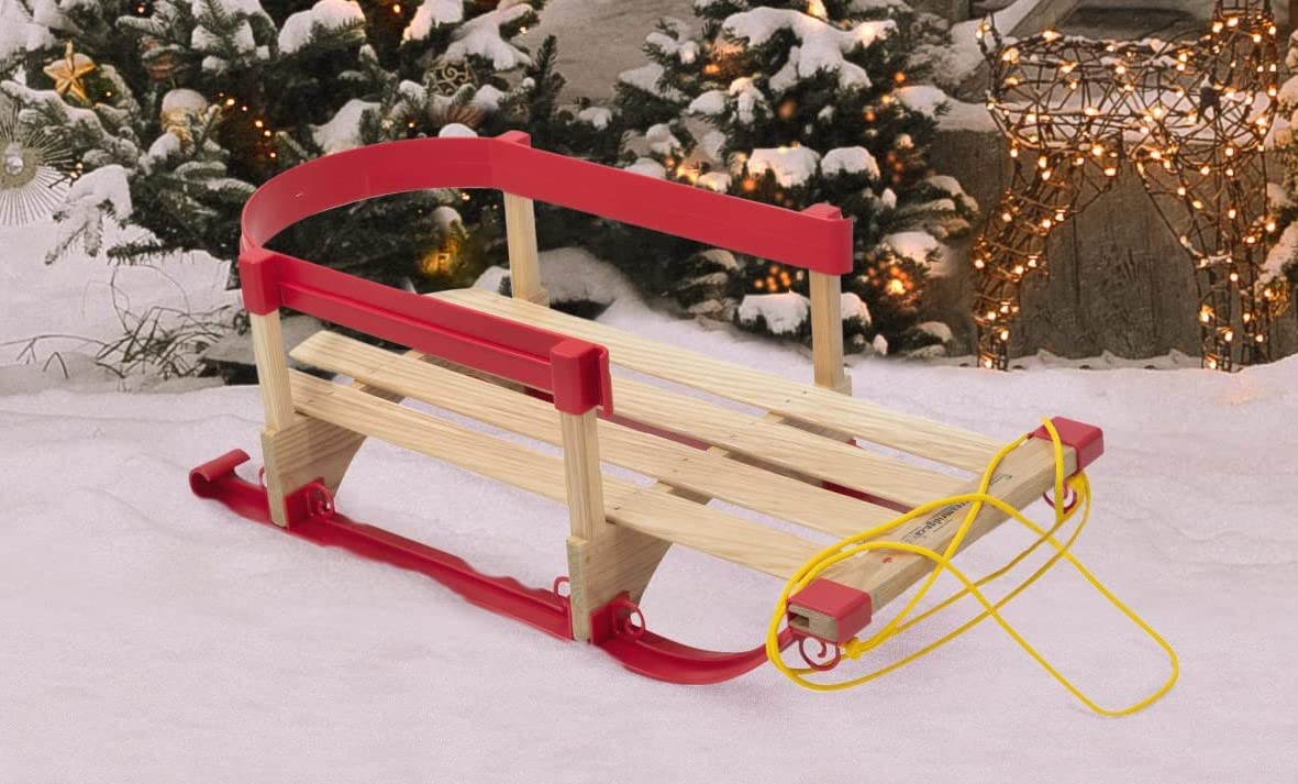 Superio Children Wooden Sled, Snow Sled for Toddlers, Kids Sleigh with Pull Ropes, Baby Sled, Red (Wooden Sled)