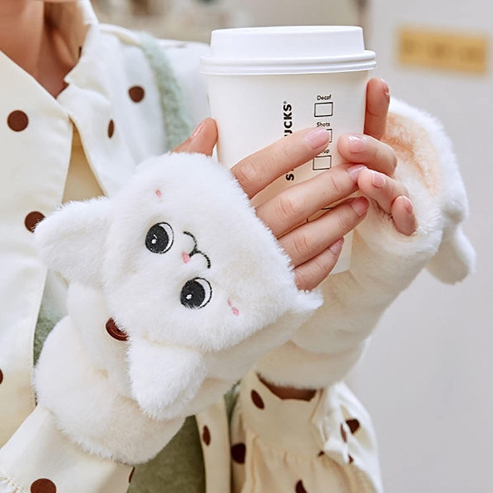 Women Winter Cute Cartoon Fur Rabbit Mittens Fingerless Gloves Plush Warm Glove Soft Thick Flexible Half Finger Gloves (Color : White, Gloves Size : One Size)