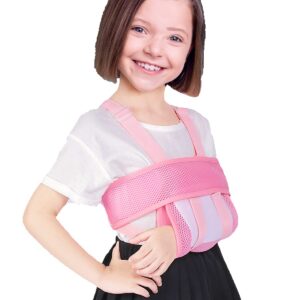 DouHeal Medical Kids Arm Sling, Breathable, Soft & Comfort, Adjustable, Toddler Children Pediatric Rotator Cuff, Elbow Support for Broken, Fractured Arm & Shoulder Injury, Immobilizer Band (Pink)