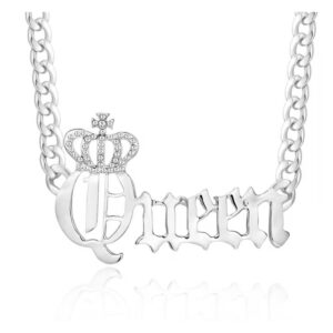 tiberu hip hop crystal crown queen cuban chain necklace chunky statement pendant necklace rapper accessories 80s 90s party costume jewelry (silver)