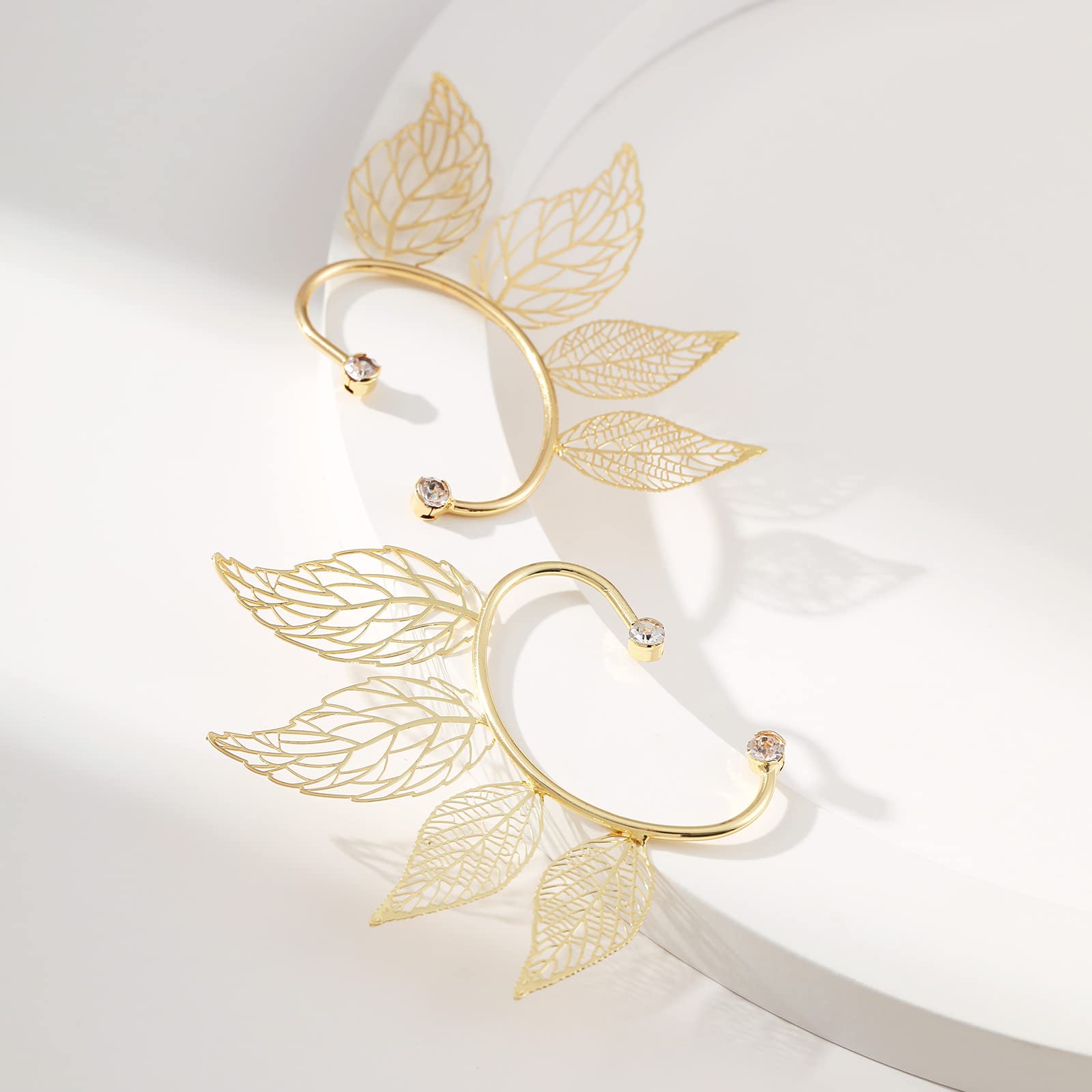 Yumikoo Elf Ear Cuffs Fairy Earrings Non Piercing Golden Leaves Earrings for Women