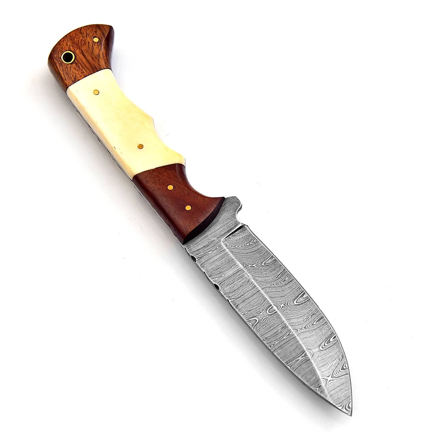 S56- Professional Custom Handmade Damascus Hunting Knife - Best Damascus steel Fixed Blade Hunting Skinning Knife Camping, Survival Knife with Leather Sheath. Overall Length 9” Blade 4” & Handle5”