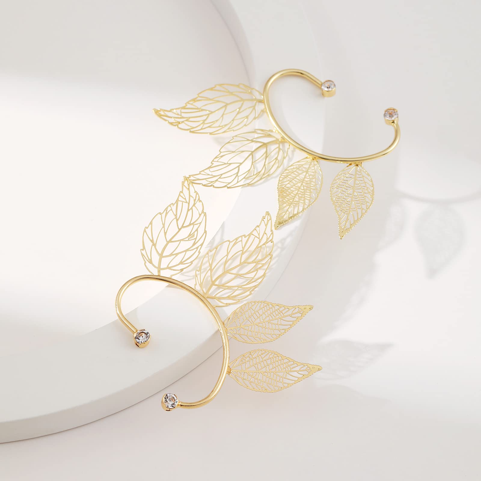 Yumikoo Elf Ear Cuffs Fairy Earrings Non Piercing Golden Leaves Earrings for Women