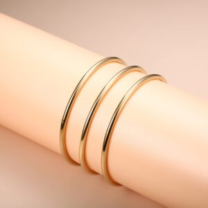 Florideco 3mm Stainless Steel Bracelet Glossy Stackable Thin Round Bangle Bracelet for Women