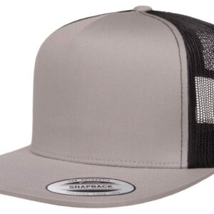 Mrlahat 6006 Yupoong Yp by Flexfit 5 Panel Classic Trucker Snapback Hat Cap with Black Bandana (Silver/Black)