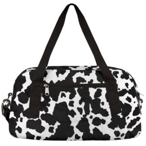 black white cow print gym bag for women and men,farm animal small duffel bag for sports, gyms, yoga, weekend getaway, travel overnight bag workout bag cheer dance bag for girls boys teen