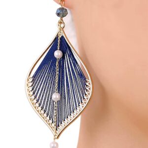 Earrings for Women Colorful Layered Leaf Earrings Bohemian Dangle Drop Tassel Silver Earrings Women Gifts leaf layered silver earrings Black Pearl