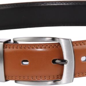 JUSTINREESS ENGLAND Eli Men’s Genuine Leather Reversible Belt 1.25", Leather Casual 2 Sides Belts with Anti-Scratch Zinc-Alloy Adjustable Buckle (Black & Brown, Size 34, Waist 32")